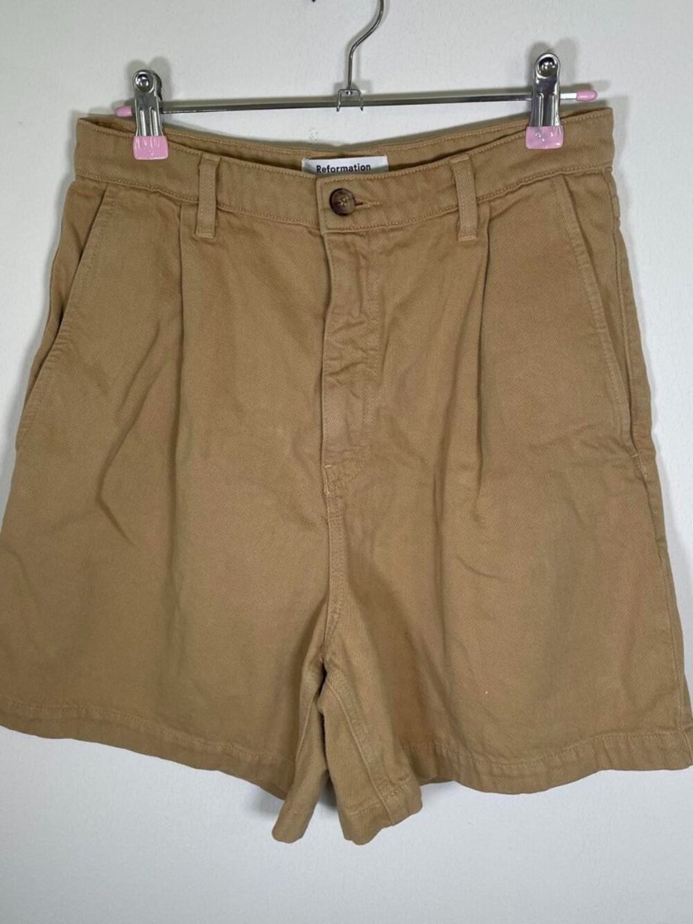 Reformation Jeans Camel Tan High Waist Pleated Shorts